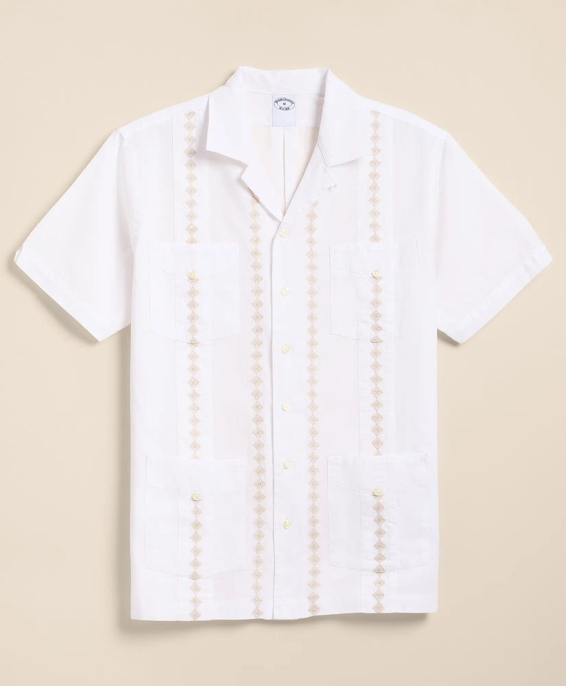 Cotton Guayabera Embroidered Short-Sleeve Shirt Men