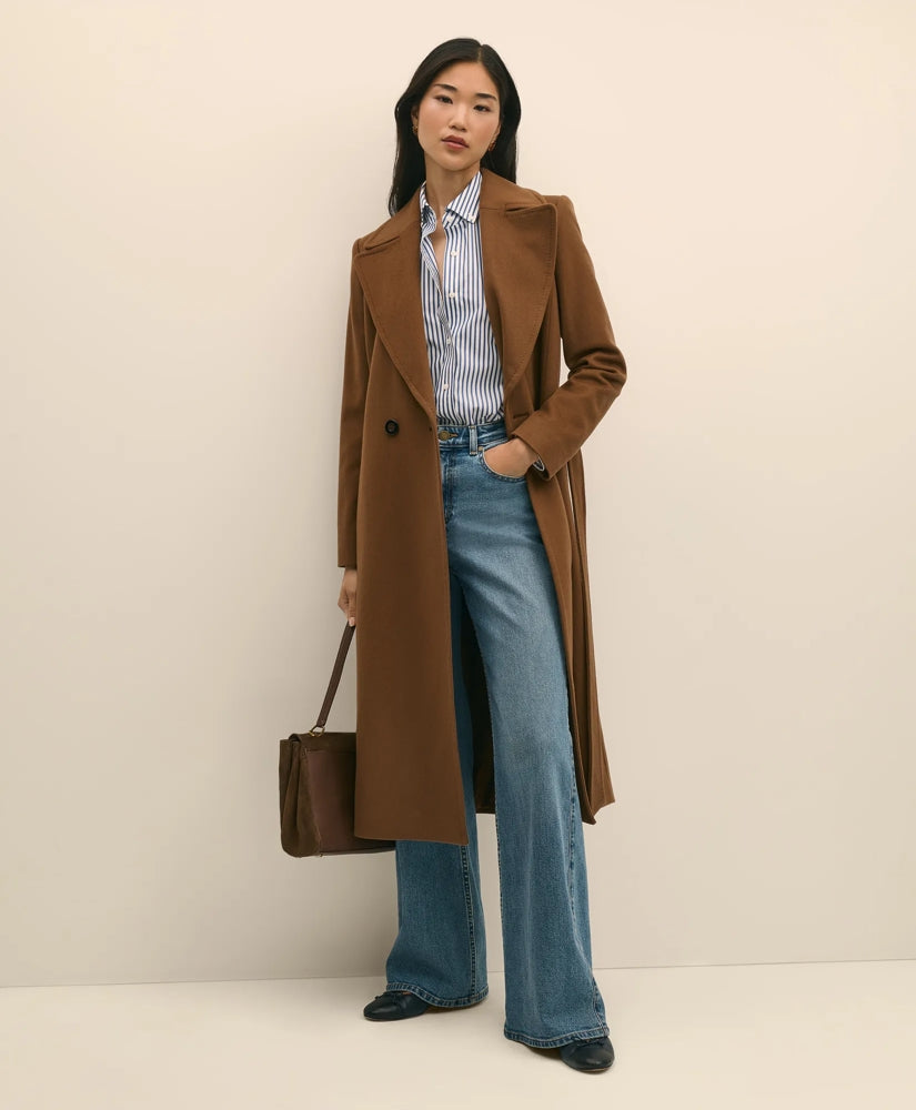 Notch Collar Coat in Water-Repellent Brushed-Twill Wool Women
