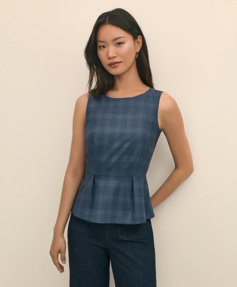 Wool-Silk Blend Sleeveless Plaid Peplum Top Sale