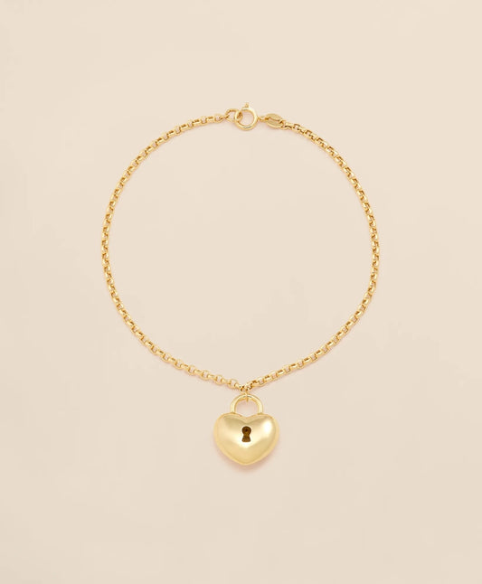14k Gold Heart Pendant Bracelet Women