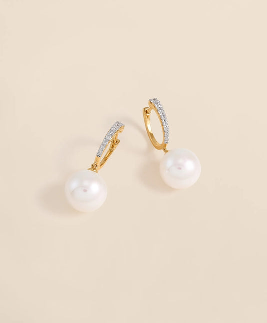 14k Gold Pearl Hoop Earrings Women
