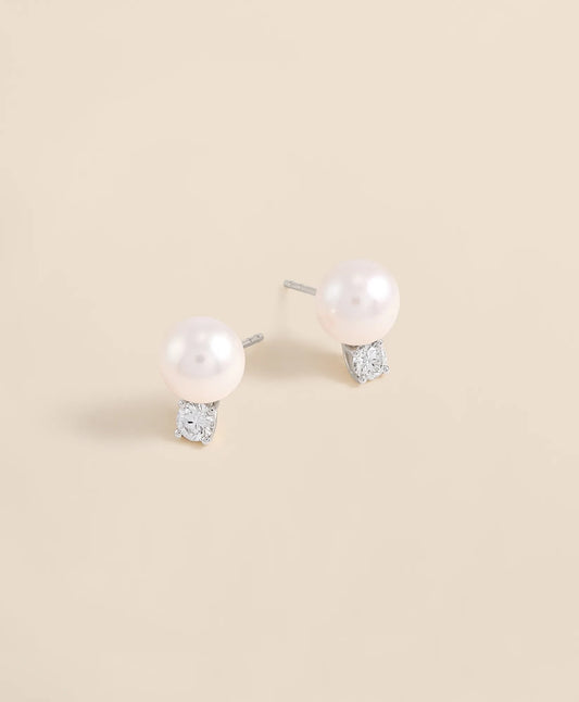 14k White Gold Pearl Stud Earrings Women