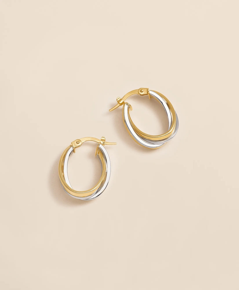 14k Yellow-White Gold Hoop Earrings Women
