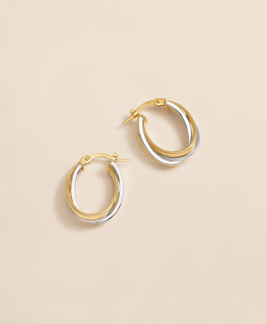 14k Yellow-White Gold Hoop Earrings Women