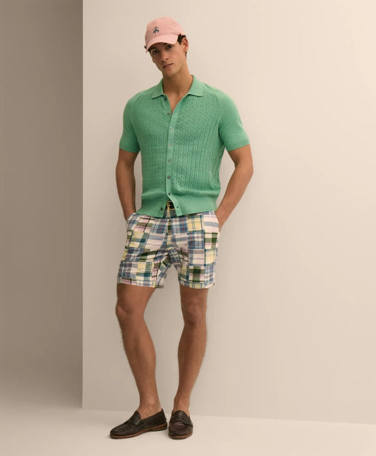 7" Cotton Patchwork Madras Shorts Men