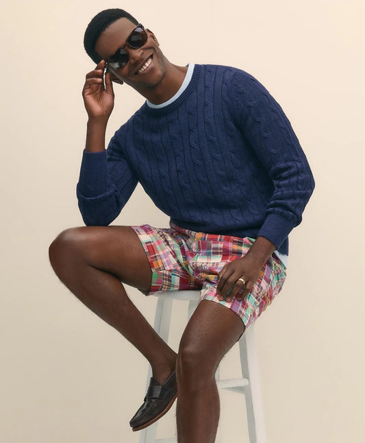 7" Cotton Patchwork Madras Shorts Sale