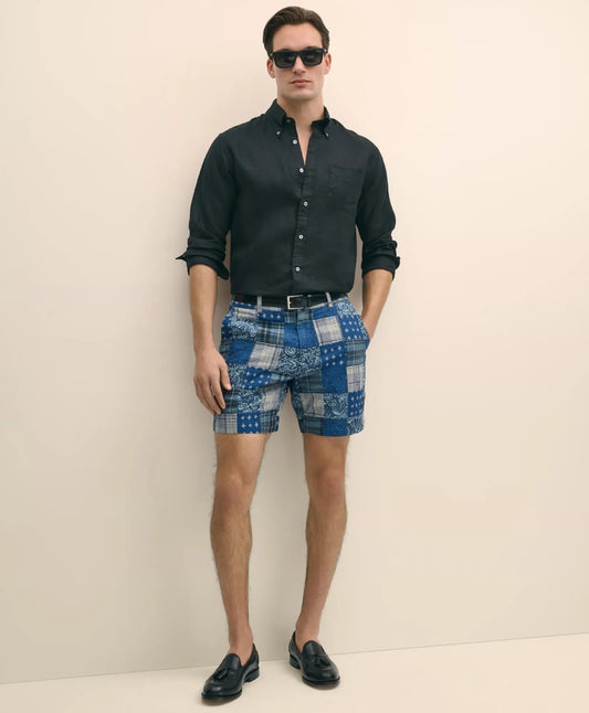 7" Cotton Patchwork Madras Shorts Sale