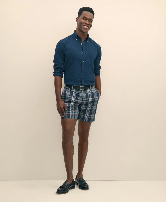 7" Cotton Seersucker Plaid Shorts Sale