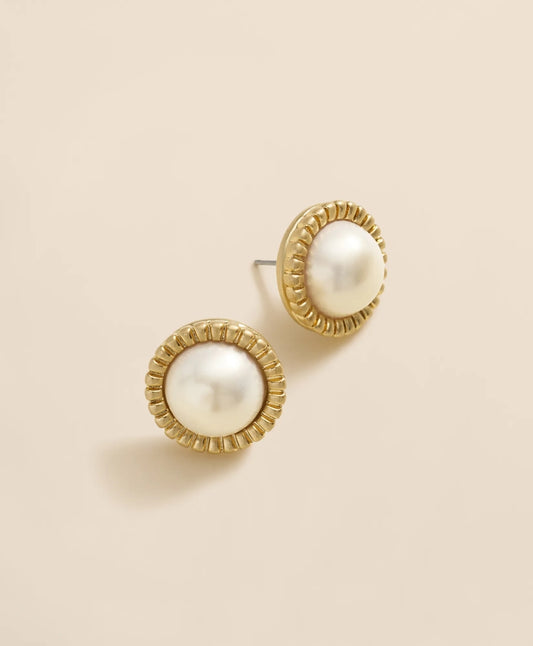 Bezel Frame Faux-Pearl Stud Earrings Women