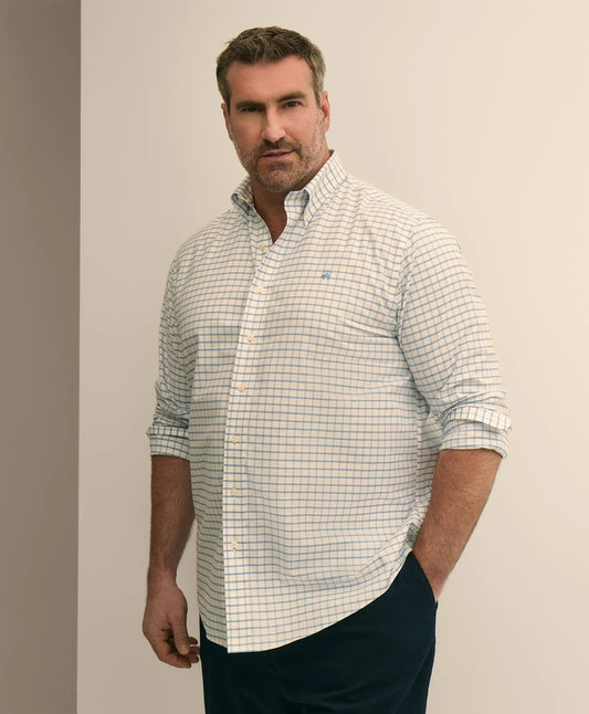 Big & Tall Stretch Cotton Non-Iron Oxford Polo Button Down, Windowpane Sport Shirt Men