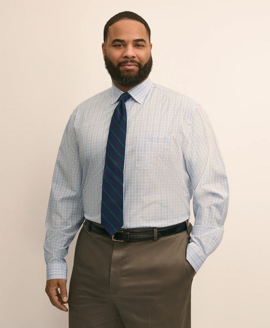 Big & Tall Stretch Cotton Non-Iron Poplin Ainsley Collar, Check Dress Shirt Men