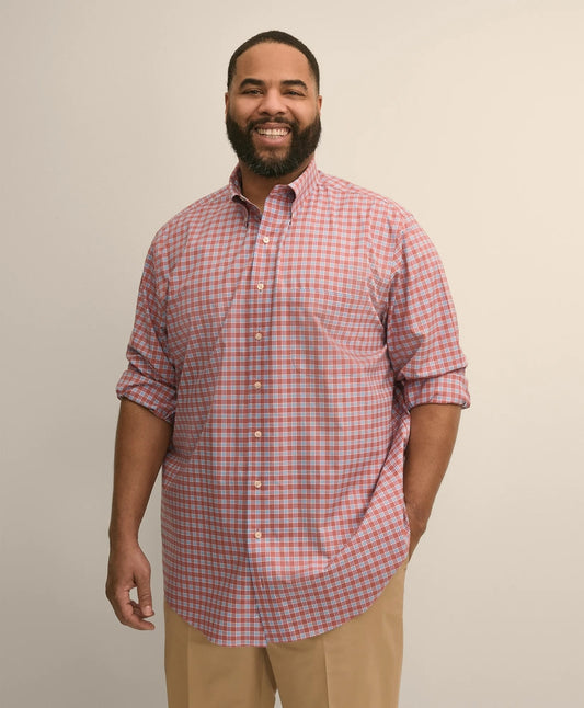 Big & Tall Stretch Cotton Non-Iron Poplin Polo Button Down, Check Sport Shirt Men
