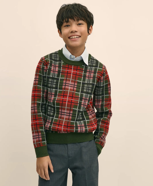 Boys Cotton Jacquard Tartan Sweater Boys