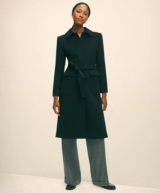 Brushed Wool Twill Wrap Coat Women