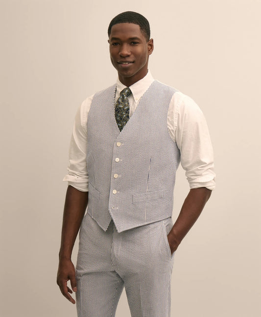 Classic Fit Cotton Blend Seersucker Vest Tailored