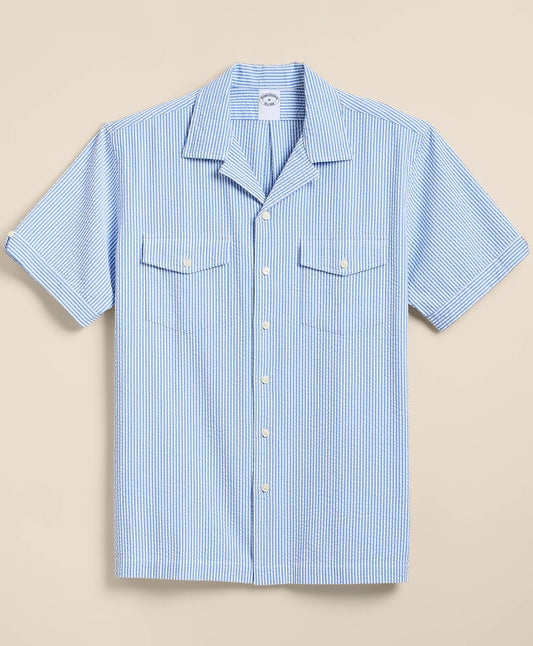 Cotton Blend Seersucker Camp Collar Shirt Shirts