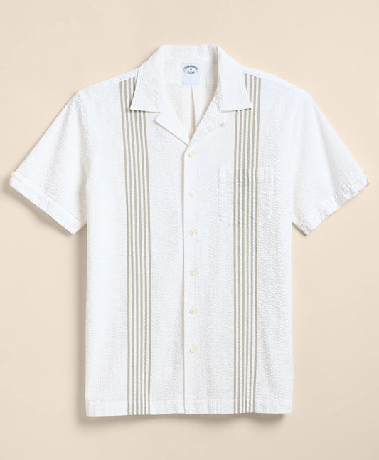 Cotton Blend Seersucker Camp Collar Shirt Shirts