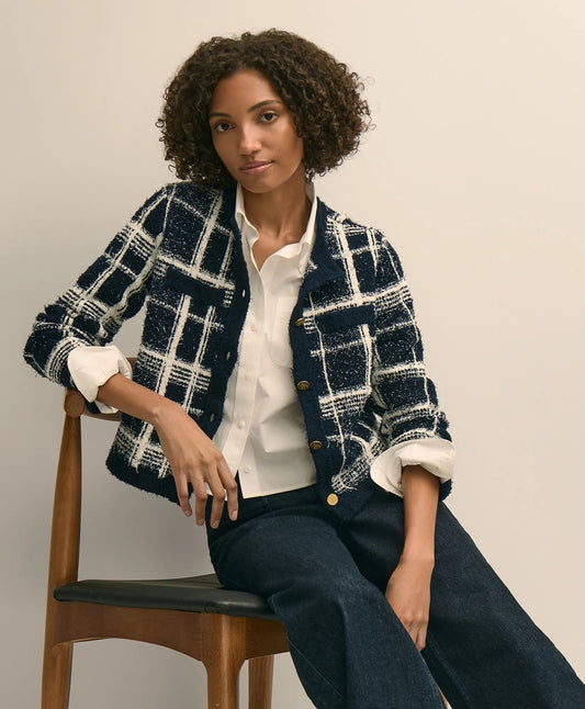 Cotton-Blend Soft Plaid Cardigan Sale