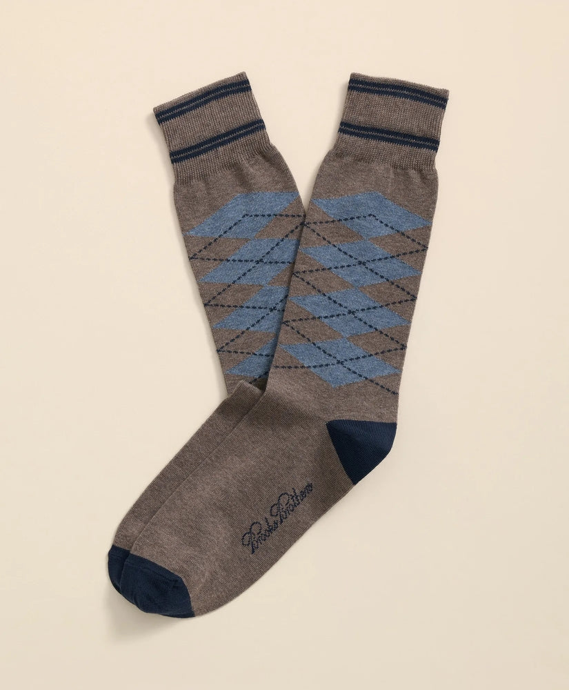 Cotton-Blend Tipped Argyle Socks Men
