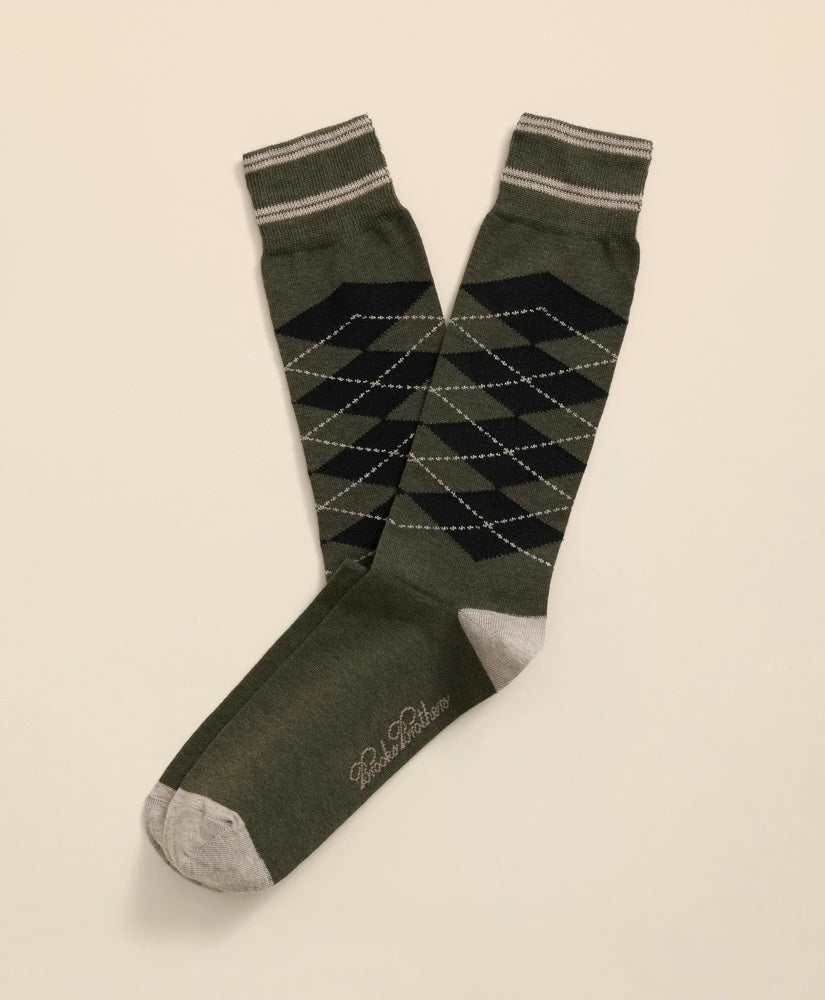 Cotton-Blend Tipped Argyle Socks Men