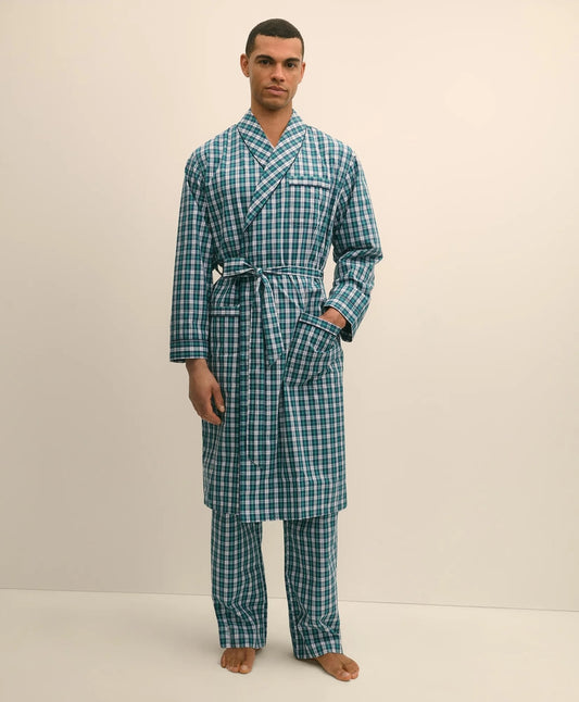 Cotton Broadcloth Plaid Robe Men