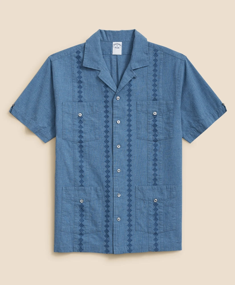 Cotton Guayabera Embroidered Short-Sleeve Shirt Men