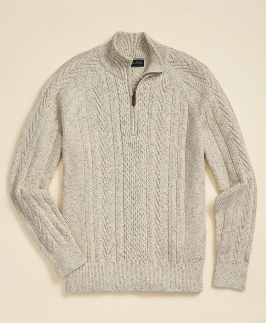 Cotton Quarter-Zip Mouline Fisherman Military Sweater Men