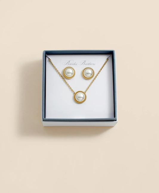 Faux Pearl Cabochon Rope-Bezel Set Women