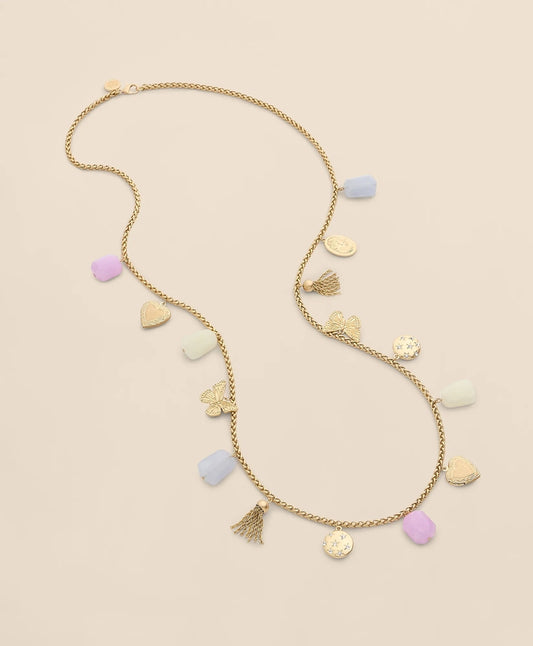 Gold-Tone Long Charm Necklace Women
