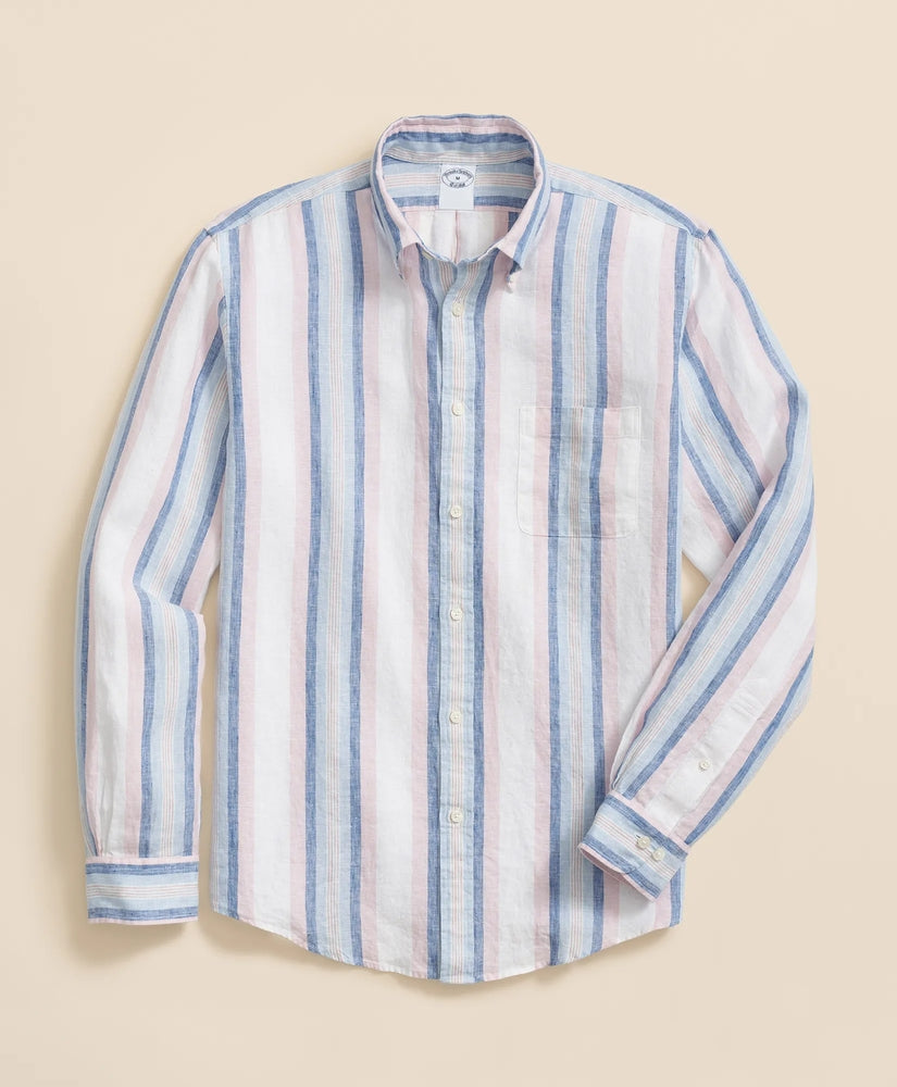 Irish Linen Polo Button Down Collar, Awning Stripe Shirt Shirts