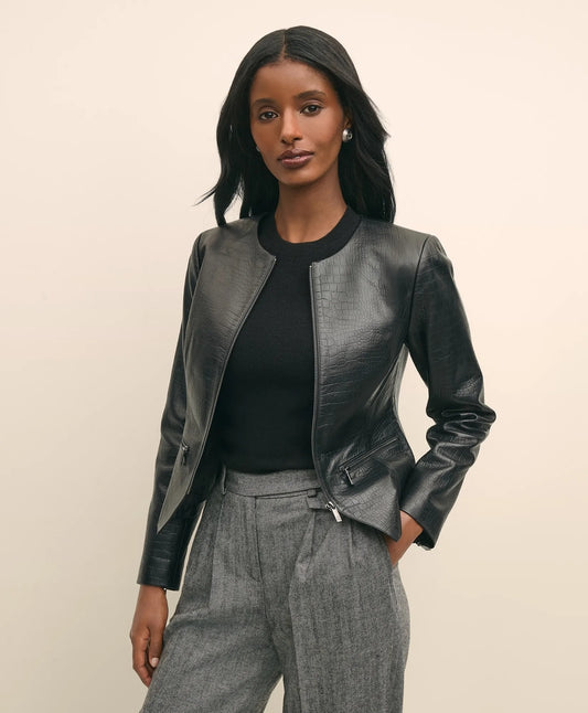 Leather Croc-Embossed Jacket Sale