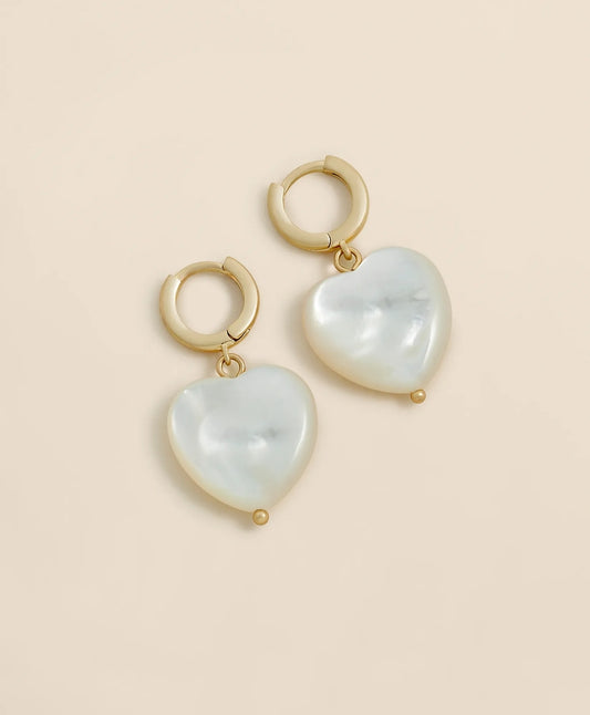 Mother-of-Pearl Gold-Toned Heart Hoop Earrings Women