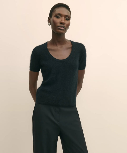 Wool-Cashmere Blend Brushed Short-Sleeve Sweater Shell Sale