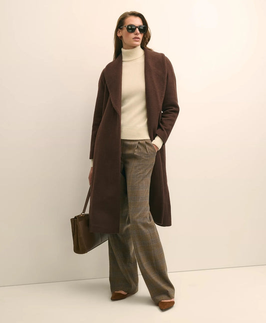 Wool Blend Shawl-Collar Wrap Coat Sale