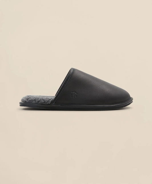 Shearling Lined Leather Slippers Men