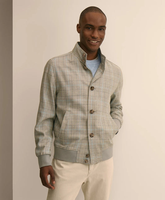 Silk-Wool Glen Plaid Bomber Jacket Men