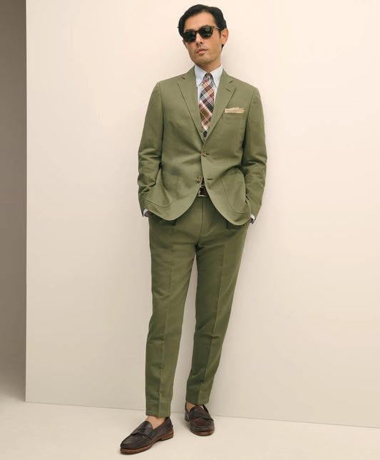 Slim Fit Fine Twill Washed Linen-Cotton Single-Pleat Suit Pants Tailored