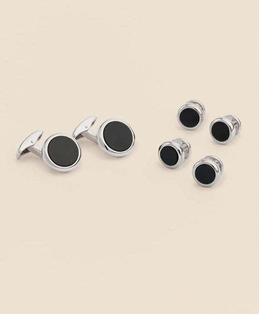 Sterling Silver Onyx Rhodium-Plated Cufflinks Tailored