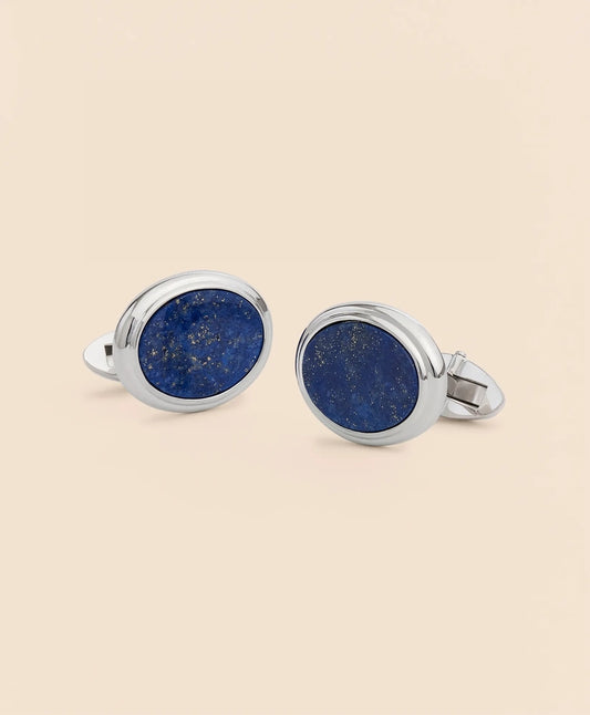 Sterling Silver Oval Rhodium-Plated Cufflinks Tailored