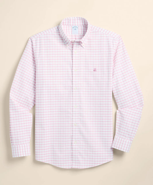 Stretch Cotton Non-Iron Oxford Polo Button Down, Windowpane Sport Shirt Men