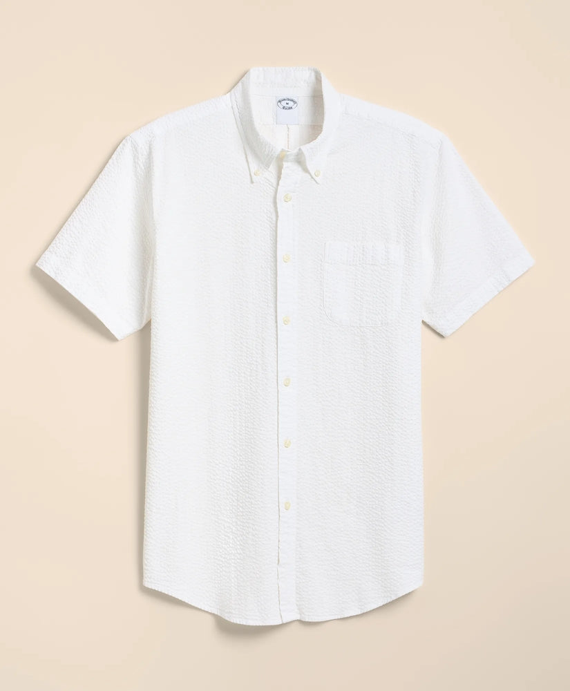 Stretch Cotton Seersucker Button-Down Collar Short-Sleeve Sport Shirt Shirts