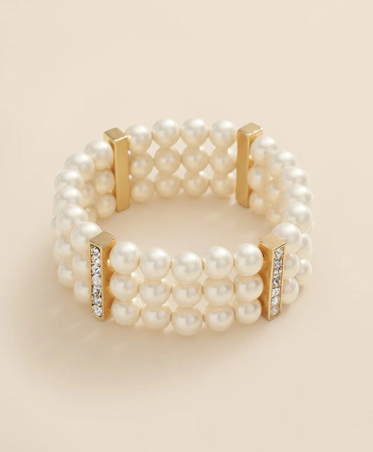 Triple Strand Stretch Faux-Pearl Bracelet Women
