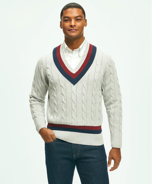 Vintage-Inspired Tennis V-Neck Sweater in Supima Men