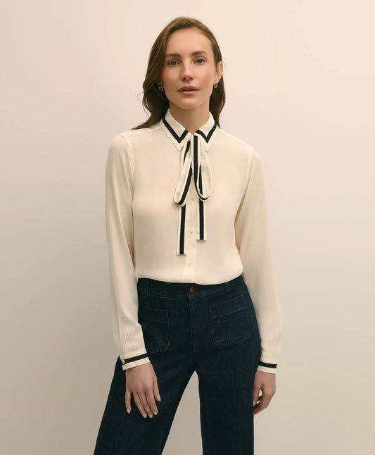 Viscose Contrast Tie-Neck Blouse Sale
