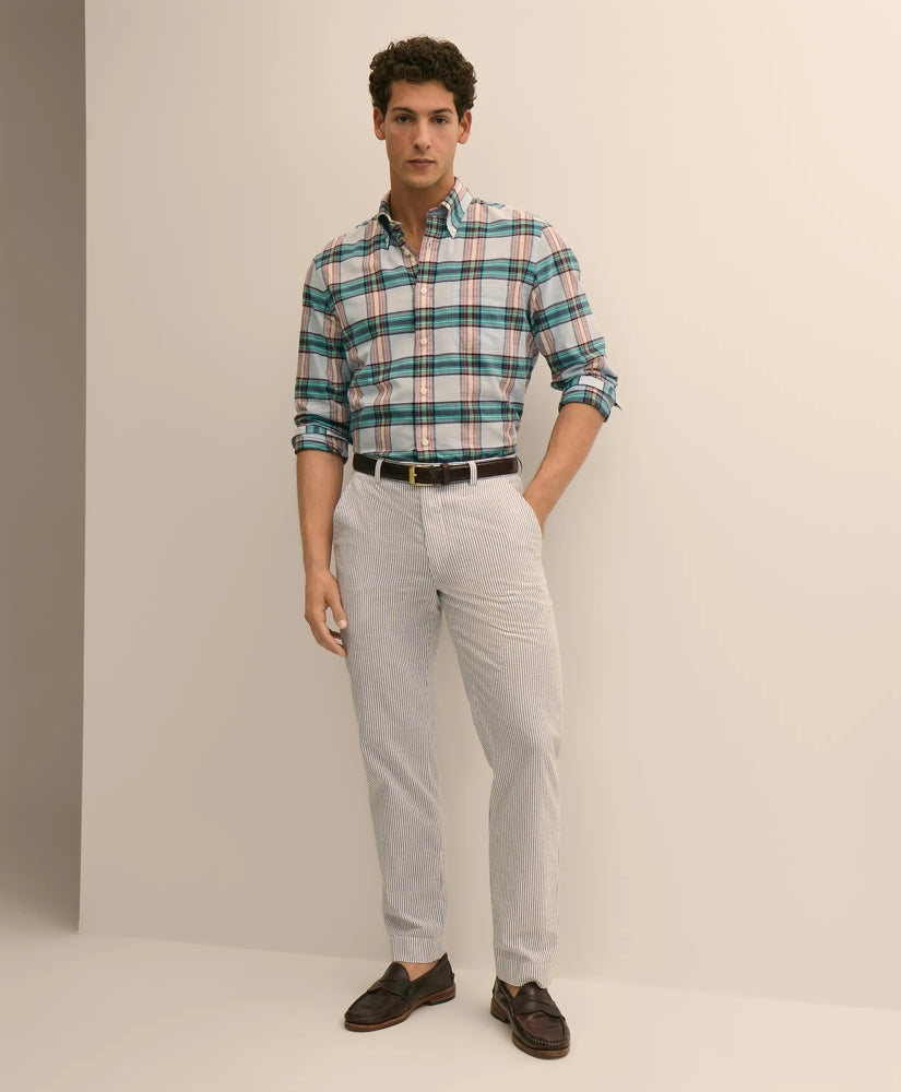 Washed Cotton Seersucker Pants Men