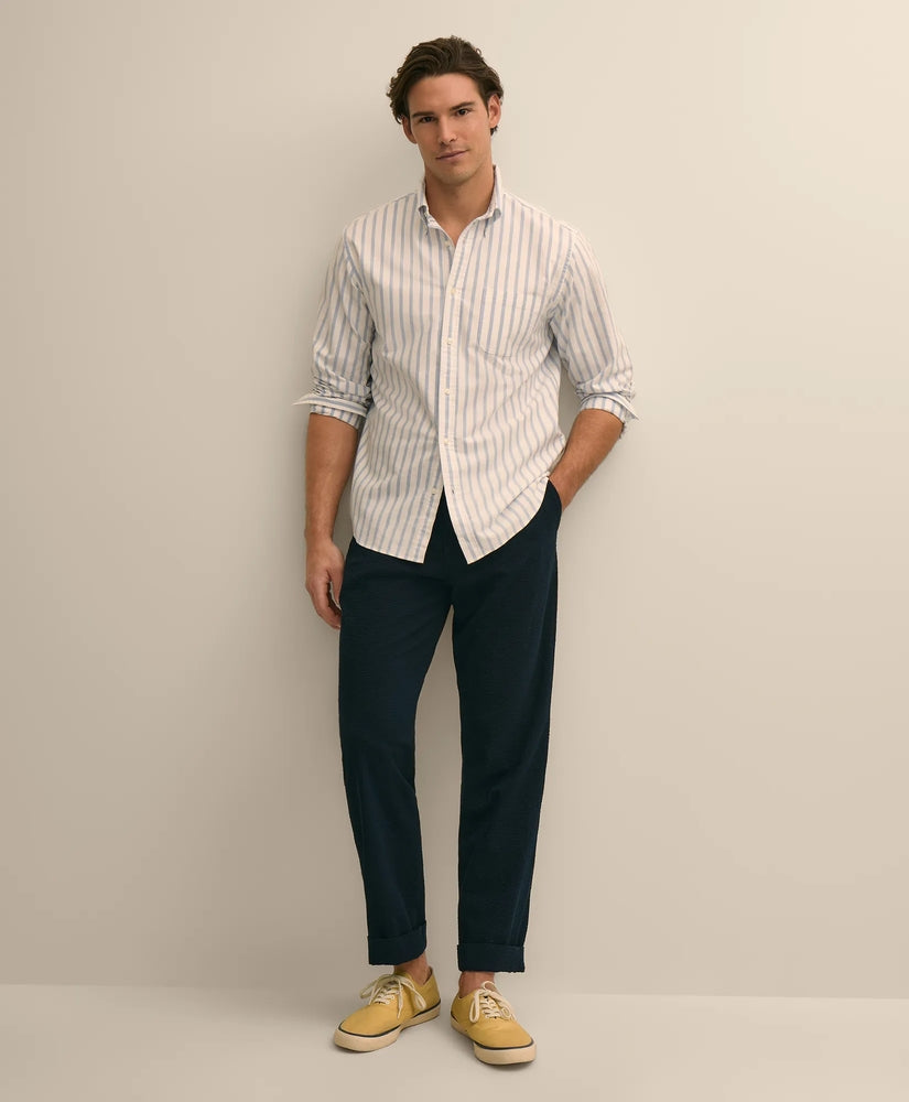 Washed Cotton Seersucker Pants Men