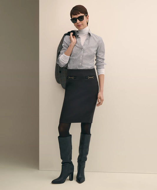 Wool Blend Horsebit-Trim Pencil Skirt Sale
