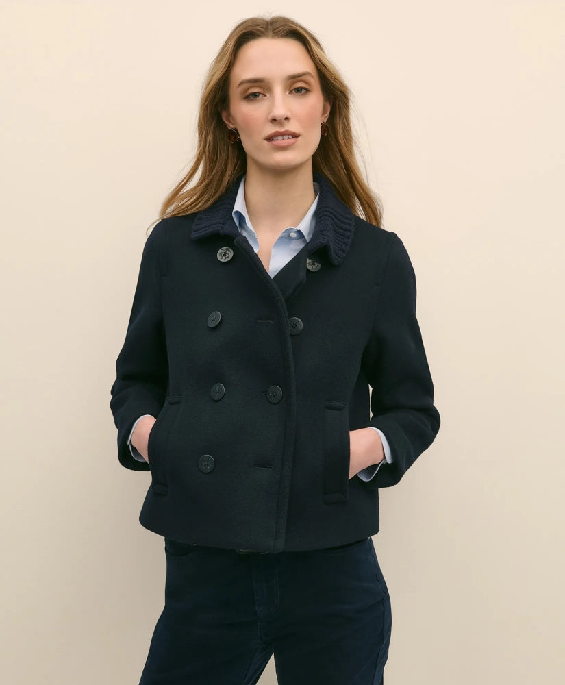 Wool Cropped Peacoat With Sweater Collar Sale
