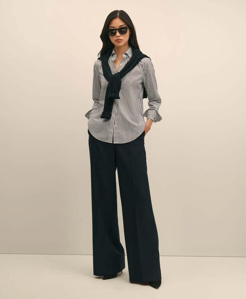 Wool Flannel High Waisted Wide-Leg Pant Women