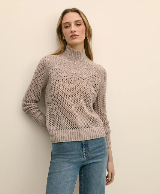 Wool Pointelle Open Knit Mock Neck Sweater Sale